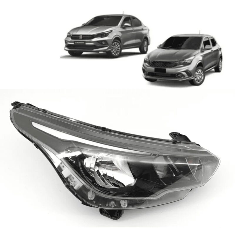 Farol Principal Fiat Argo / Cronos 2017 a 2022 Máscara Negra com Guia LED